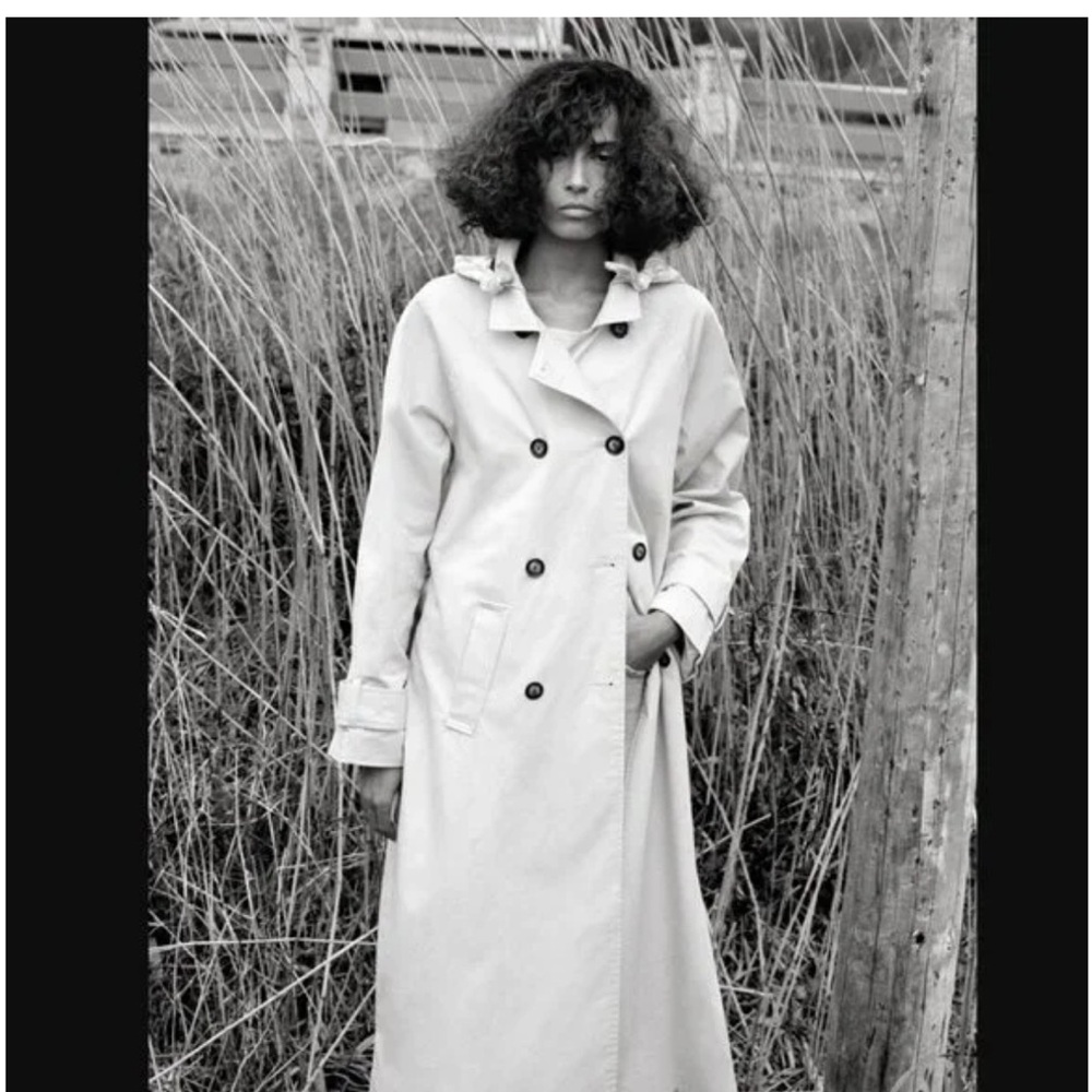 New Zara Tan Scarf Trench Long Coat Jacket Light Beige. Size M - Picture 7 of 8